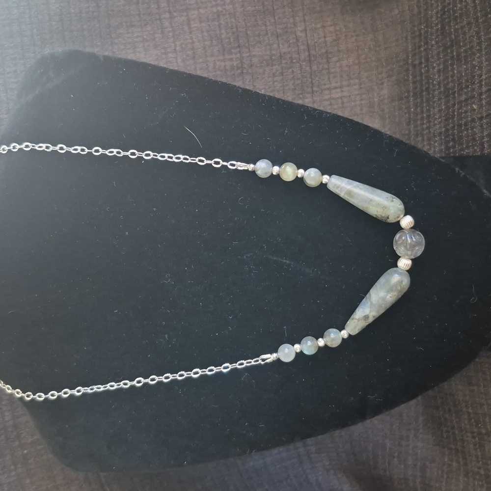 Labradorite Teardrop and Bead Necklace - Gray-Blue